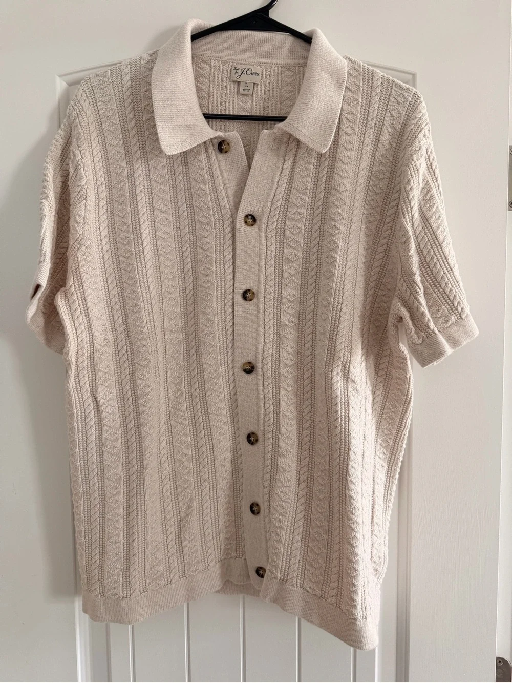 J. Crew Men's Short-Sleeve Knit Polo Cardigan in Beige